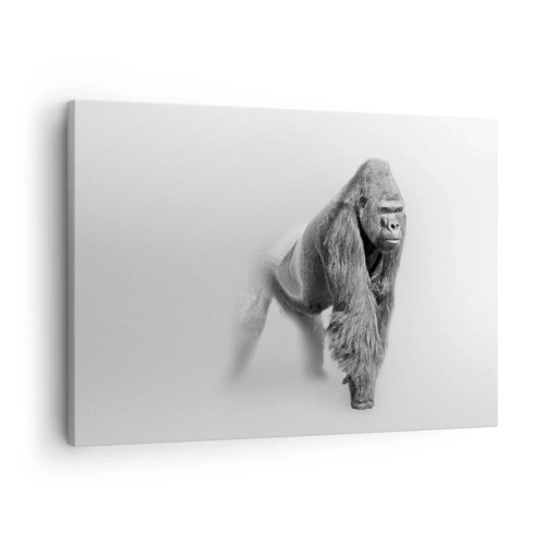 Bild auf Leinwand - Leinwandbild - Gorilla in monochromen Tönen auf weißem Hintergrund - 70x50cm - Zuversichtlich in seiner Stärke - Moderne Wanddekoration für Wohnzimmer und Schlafzimmer ARTTOR