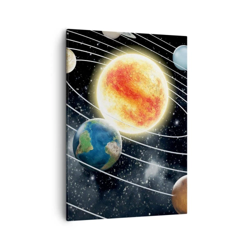 Bild auf Leinwand - Leinwandbild - Sonnensystem mit Planeten und Sonne im Weltraum - 50x70cm - Kosmischer Tanz - Moderne Wanddekoration für Wohnzimmer und Schlafzimmer ARTTOR