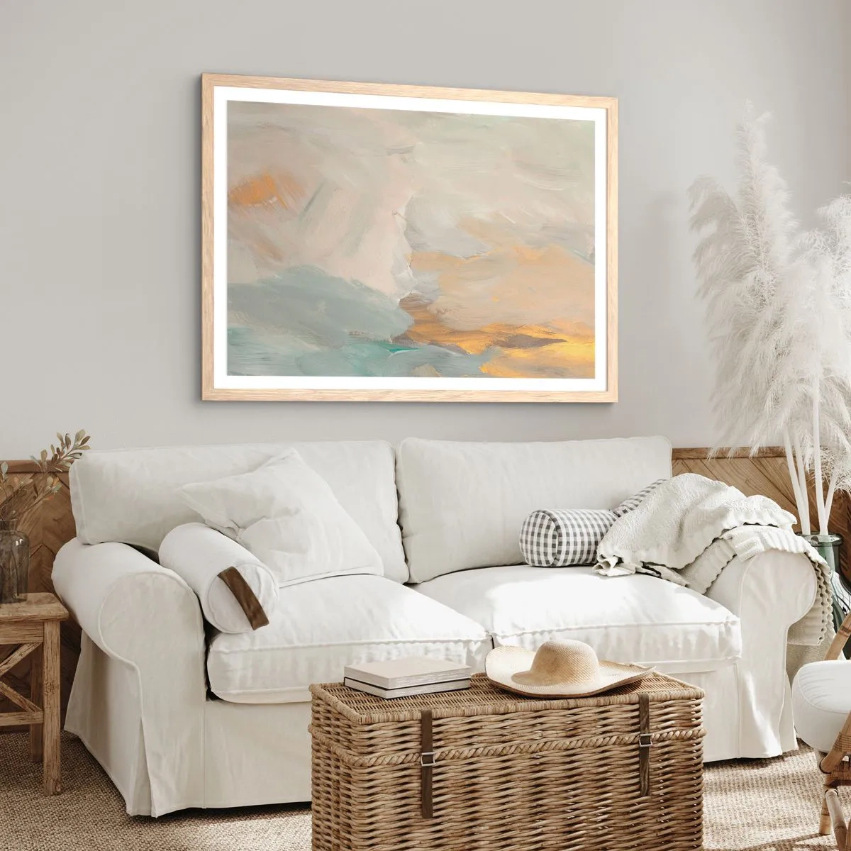 Poster in einem Rahmen aus heller Eiche - Abstraktion – das Land der Sanftheit - 91x61 cm