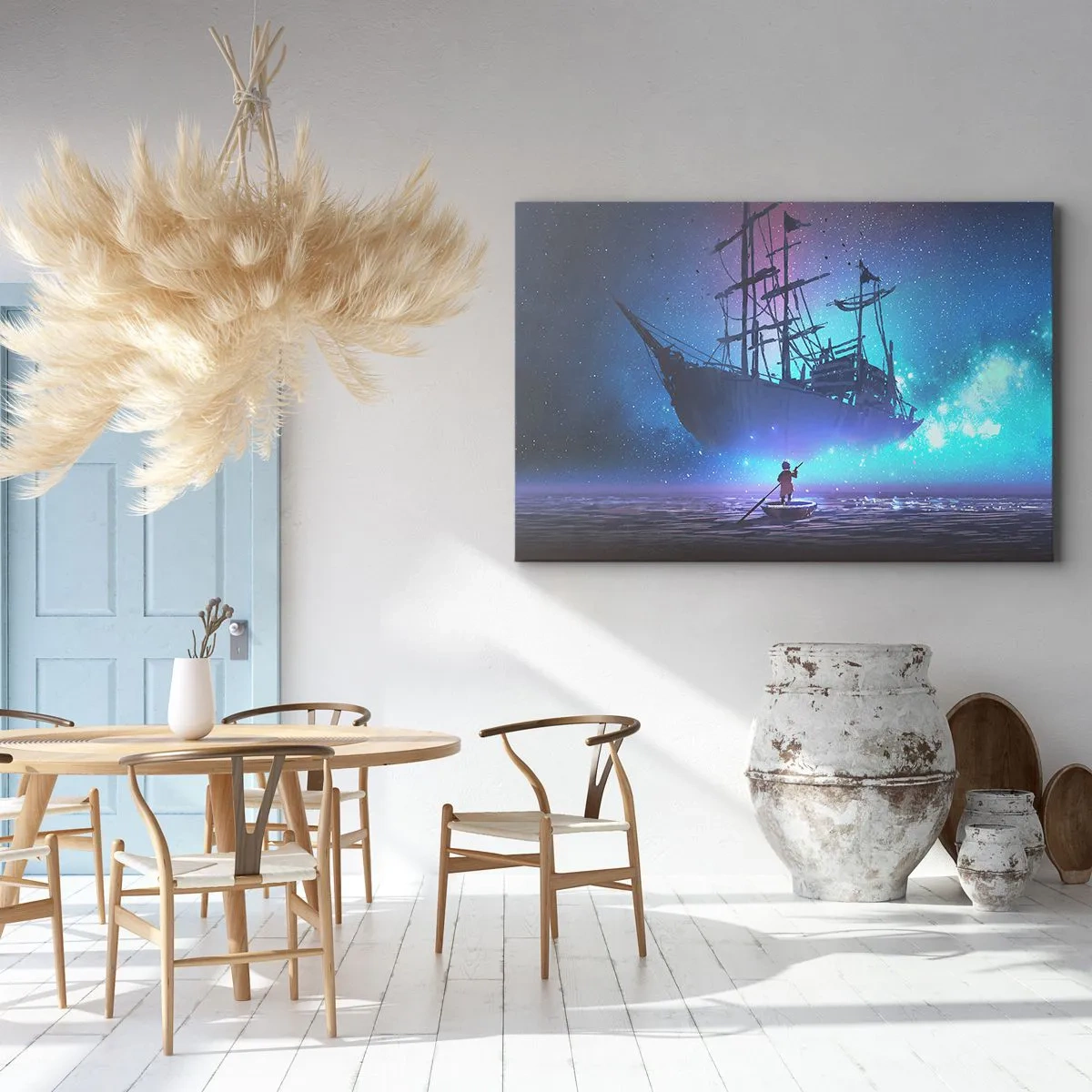 Bild auf Leinwand - Leinwandbild - Ein fantastisches Schiff vor dem Sternenhimmel - 100x70cm - Begegnung mit dem Mythos des Meeres - Moderne Wanddekoration für Wohnzimmer und Schlafzimmer ARTTOR