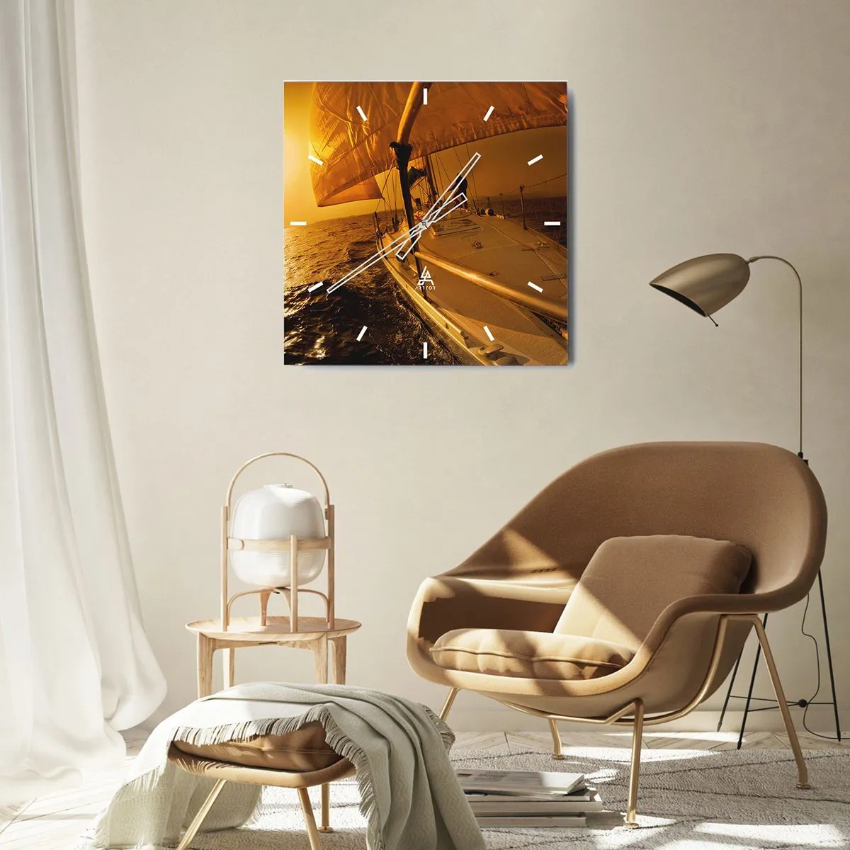 Wanduhr - Glasuhr - Ein goldener Abend nach einem bunten Tag - 40x40 cm