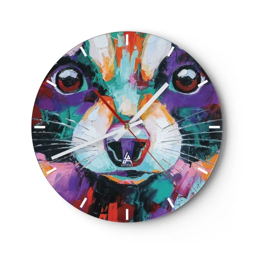 Wanduhr - Glasuhr - Farbenfrohes Porträt einer Katze im malerischen Stil auf weißem Hintergrund - 30x30cm - Nur gute Emotionen - Moderne Wanddekoration für Wohnzimmer, Küche und Schlafzimmer ARTTOR