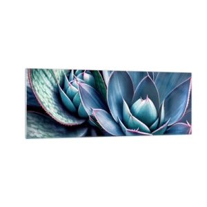 Glasbild - Bild auf glas - Agave in Blau- und Grüntönen mit rosa Akzenten - 140x50cm - Lebenskraft - Moderne Wanddekoration für Wohnzimmer und Schlafzimmer ARTTOR