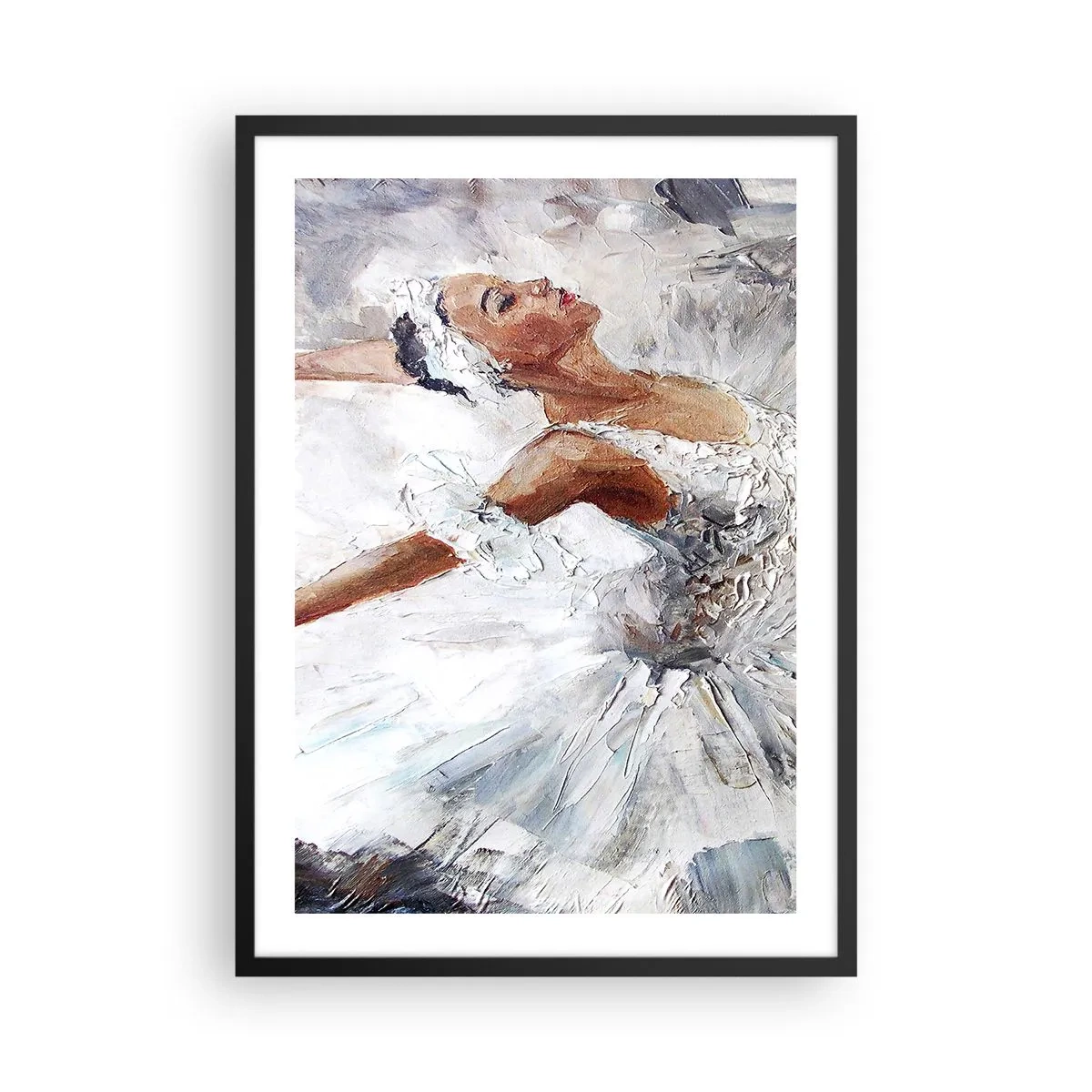 Poster in einem schwarzem Rahmen - Eine Ballerina in einem weißen Outfit im malerischen Stil - 50x70cm - Zart und leicht wie Tüll - Moderne Wanddekoration für Wohnzimmer und Schlafzimmer ARTTOR