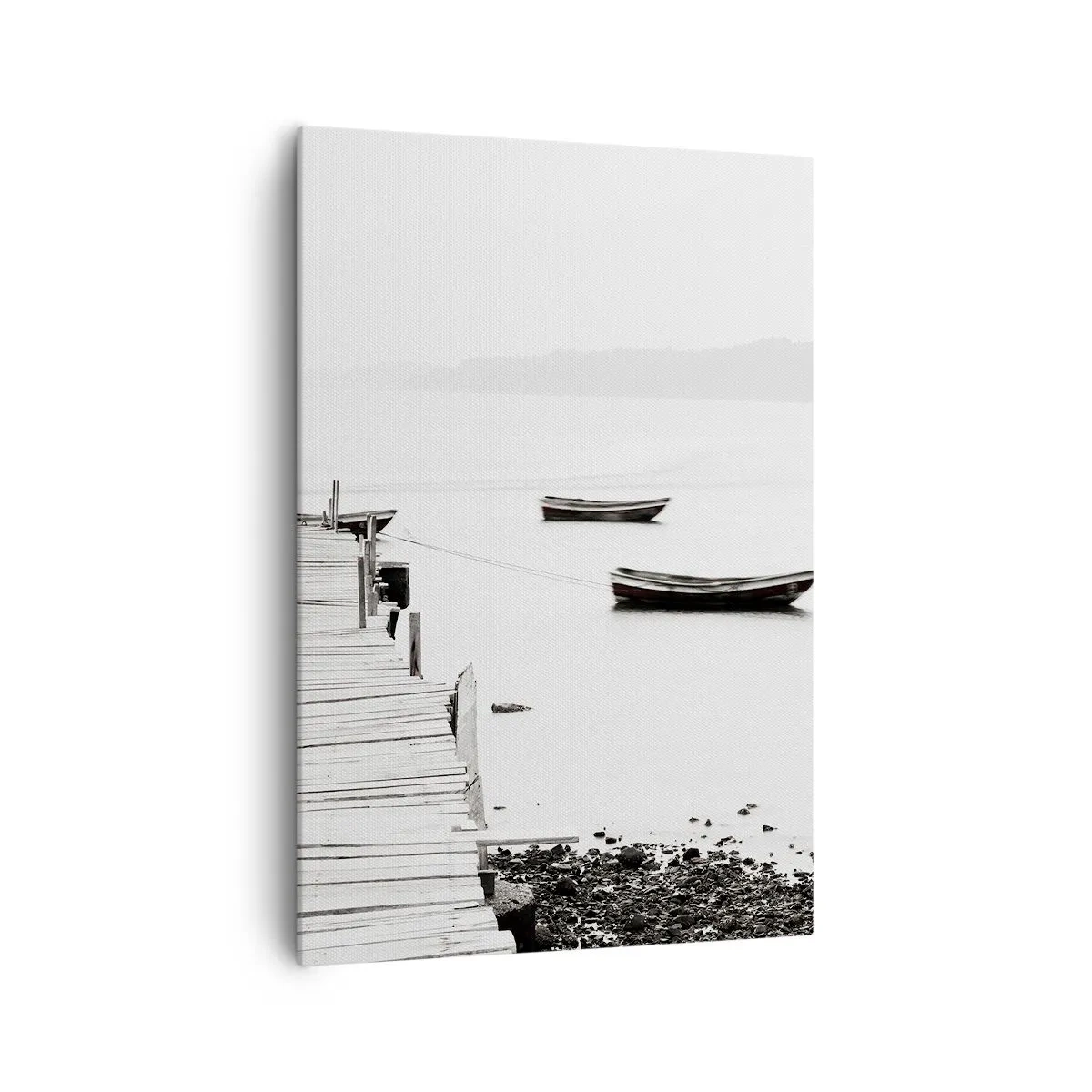 Bild auf Leinwand - Leinwandbild - Holzsteg und Boote auf ruhigem Wasser - 70x100cm - Ruhig und sauber über dem Wasser - Moderne Wanddekoration für Wohnzimmer und Schlafzimmer ARTTOR