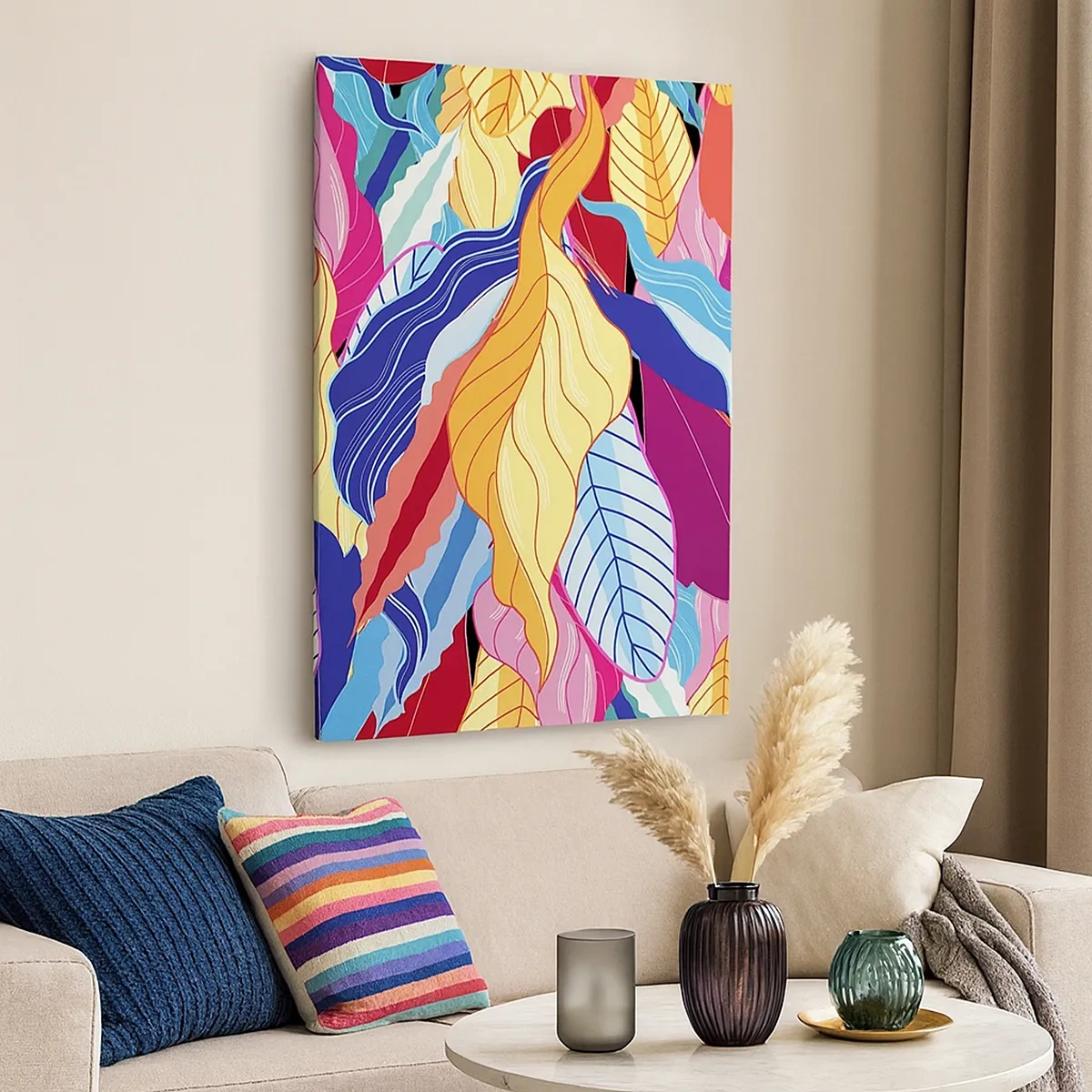 Bild auf Leinwand - Leinwandbild - Kräftig gefärbte Blätter schaffen eine dynamische Komposition - 50x70cm - Buntes Durcheinander - Moderne Wanddekoration für Wohnzimmer und Schlafzimmer ARTTOR