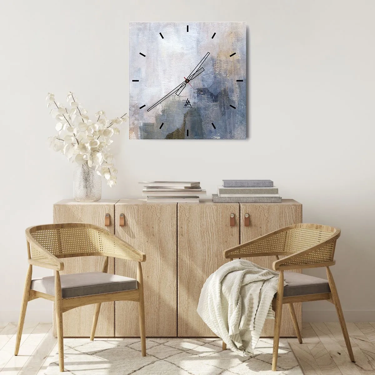 Wanduhr - Glasuhr - Dezente abstrakte Punkte in Blau- und Beigetönen - 30x30cm - Farbtöne und Akkorde - Moderne Wanddekoration für Wohnzimmer und Schlafzimmer ARTTOR