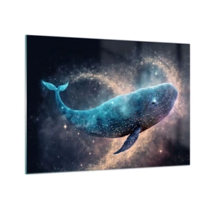 Glasbild - Bild auf glas - Blauwal schwimmt in der Galaxie - 70x50cm - Es gibt so eine Welt… - Moderne Wanddekoration für Wohnzimmer und Schlafzimmer ARTTOR