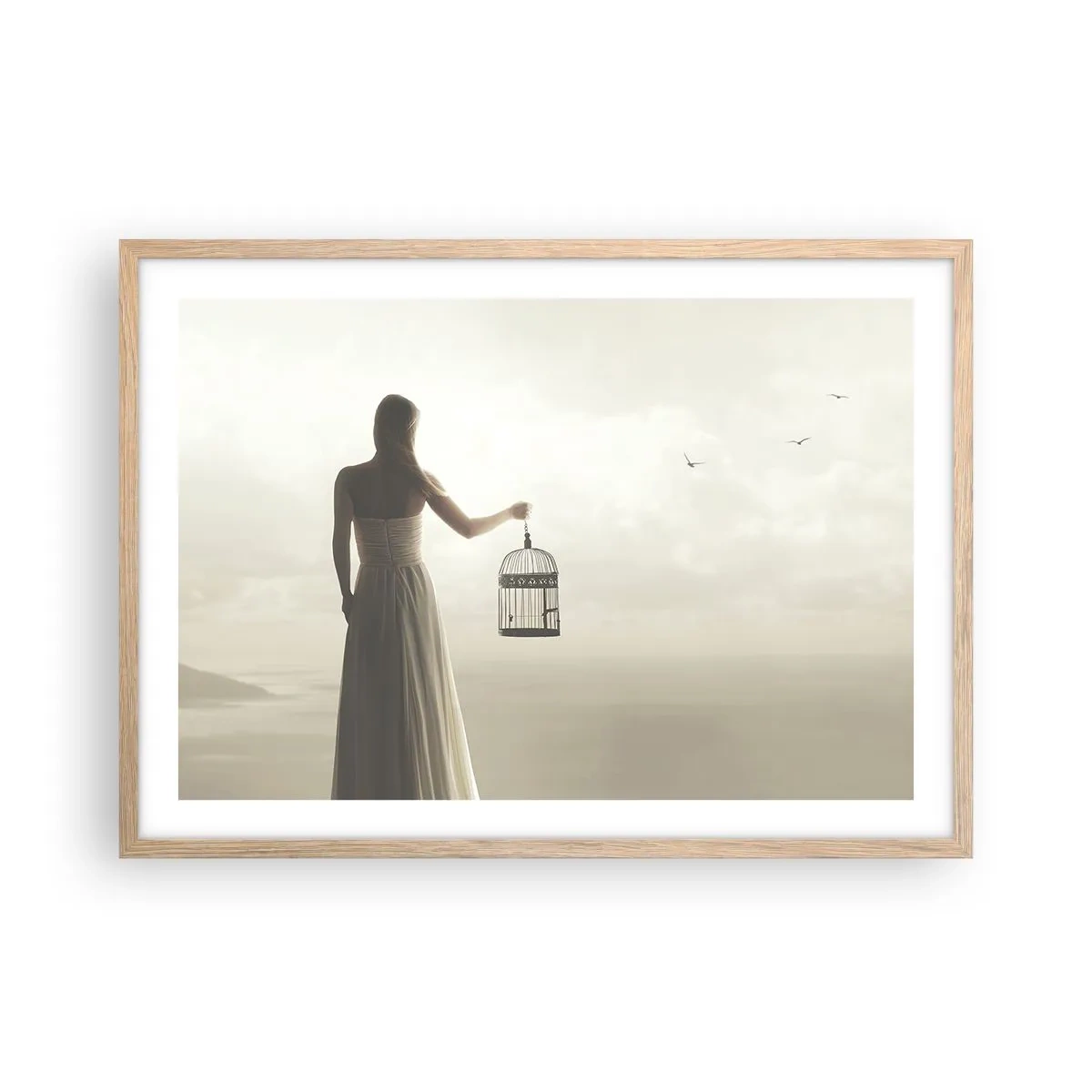 Poster in einem Rahmen aus heller Eiche - Sei frei - 70x50 cm