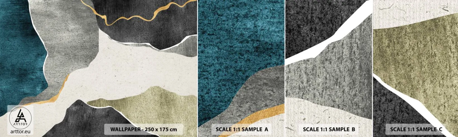 Fototapetenmuster Standard Eco - Mosaikkomposition mit Goldfaden - Abstraktionismus, Art Deco, Stück - 100x30 cm