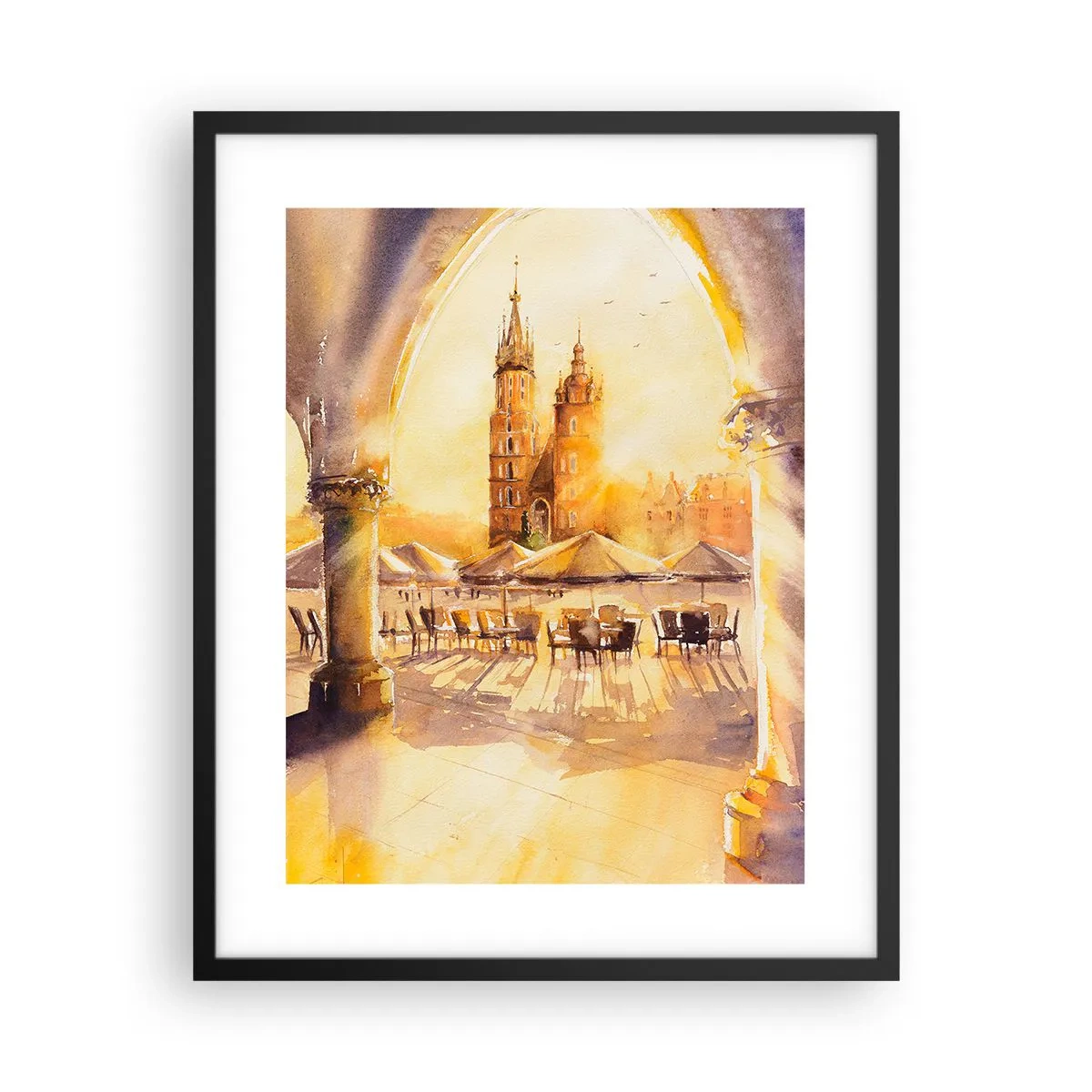 Poster in einem schwarzem Rahmen - Östlich über dem Krakauer Marktplatz - 40x50 cm