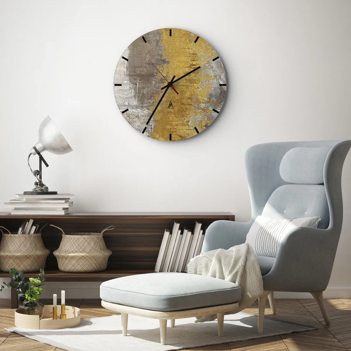 Wanduhr - Glasuhr - Goldgraue Textur im abstrakten Stil - 30x30cm - Goldene Explosion - Moderne Wanddekoration für Wohnzimmer, Küche und Schlafzimmer ARTTOR