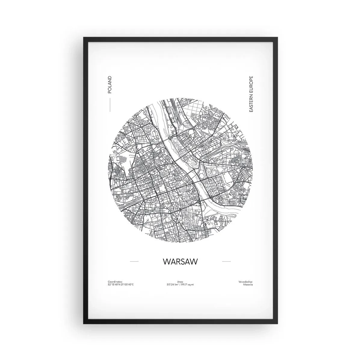 Poster in einem schwarzem Rahmen - Anatomie von Warschau - 61x91 cm