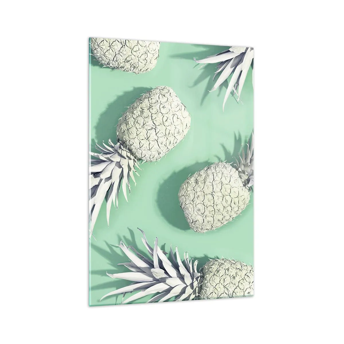 Glasbild - Bild auf glas - Weiße Ananas auf pastellfarbenem Hintergrund im minimalistischen Stil - 70x100cm - Das passt gut zu Minze - Moderne Wanddekoration für Wohnzimmer und Schlafzimmer ARTTOR