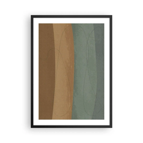 Poster in einem schwarzem Rahmen - Organische Linien auf erdigen und grünen Hintergründen - 50x70cm - Horizontale Komposition - Moderne Wanddekoration für Wohnzimmer und Schlafzimmer ARTTOR