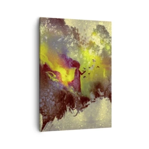 Bild auf Leinwand - Leinwandbild - Künstlerische Silhouette einer Frau mit der Natur im Hintergrund - 50x70cm - Mutter Natur - Moderne Wanddekoration für Wohnzimmer und Schlafzimmer ARTTOR