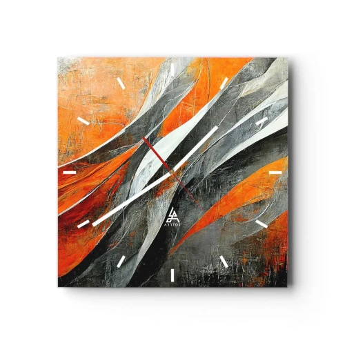 Wanduhr - Glasuhr - Abstrakte Linien in Orange- und Grautönen - 30x30cm - Hitze und Kälte - Moderne Wanddekoration für Wohnzimmer und Schlafzimmer ARTTOR