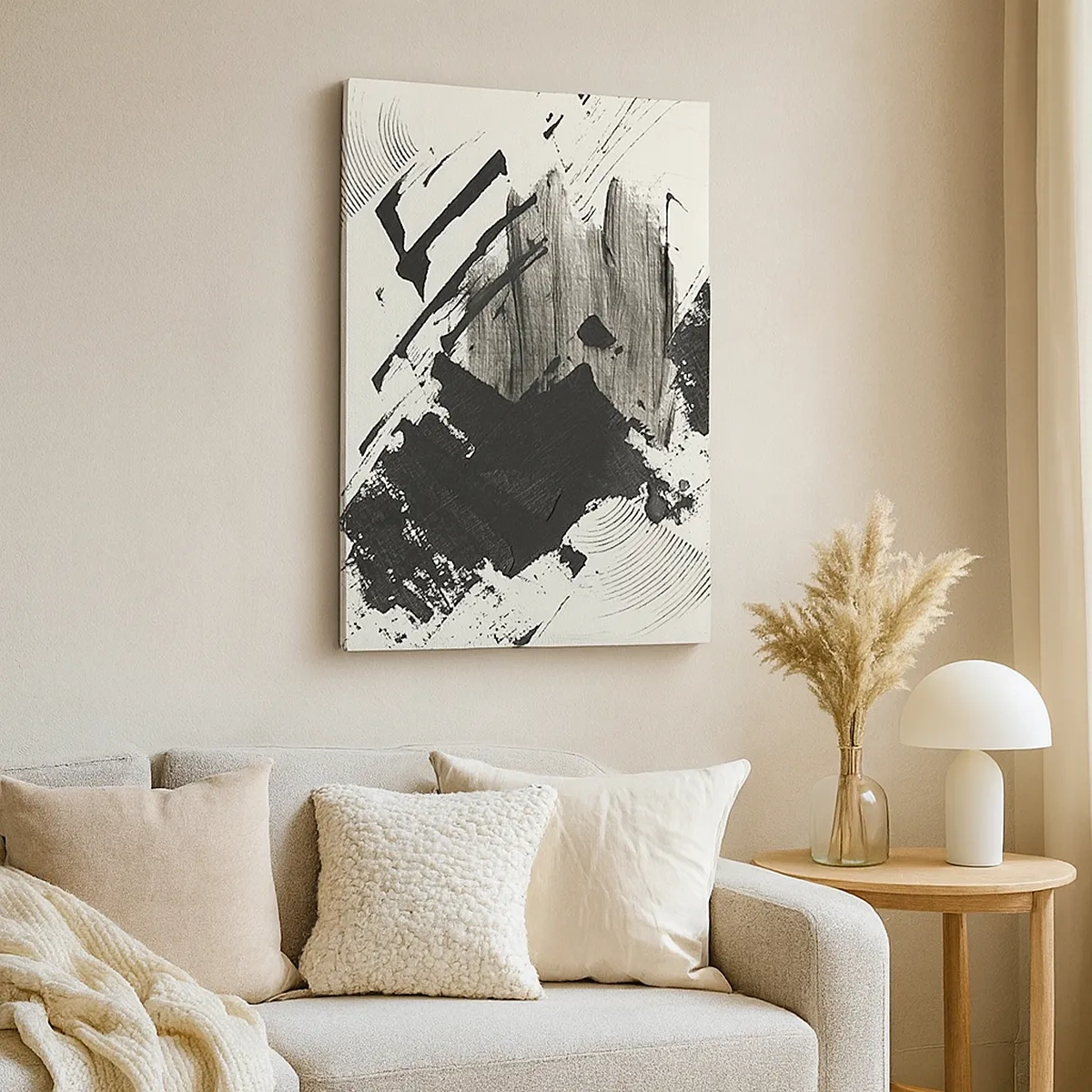 Bild auf Leinwand - Leinwandbild - Abstrakte Striche in Schwarz auf weißem Hintergrund - 50x70cm - Abstraktion – Ausdruck von Schwarz - Moderne Wanddekoration für Wohnzimmer und Schlafzimmer ARTTOR