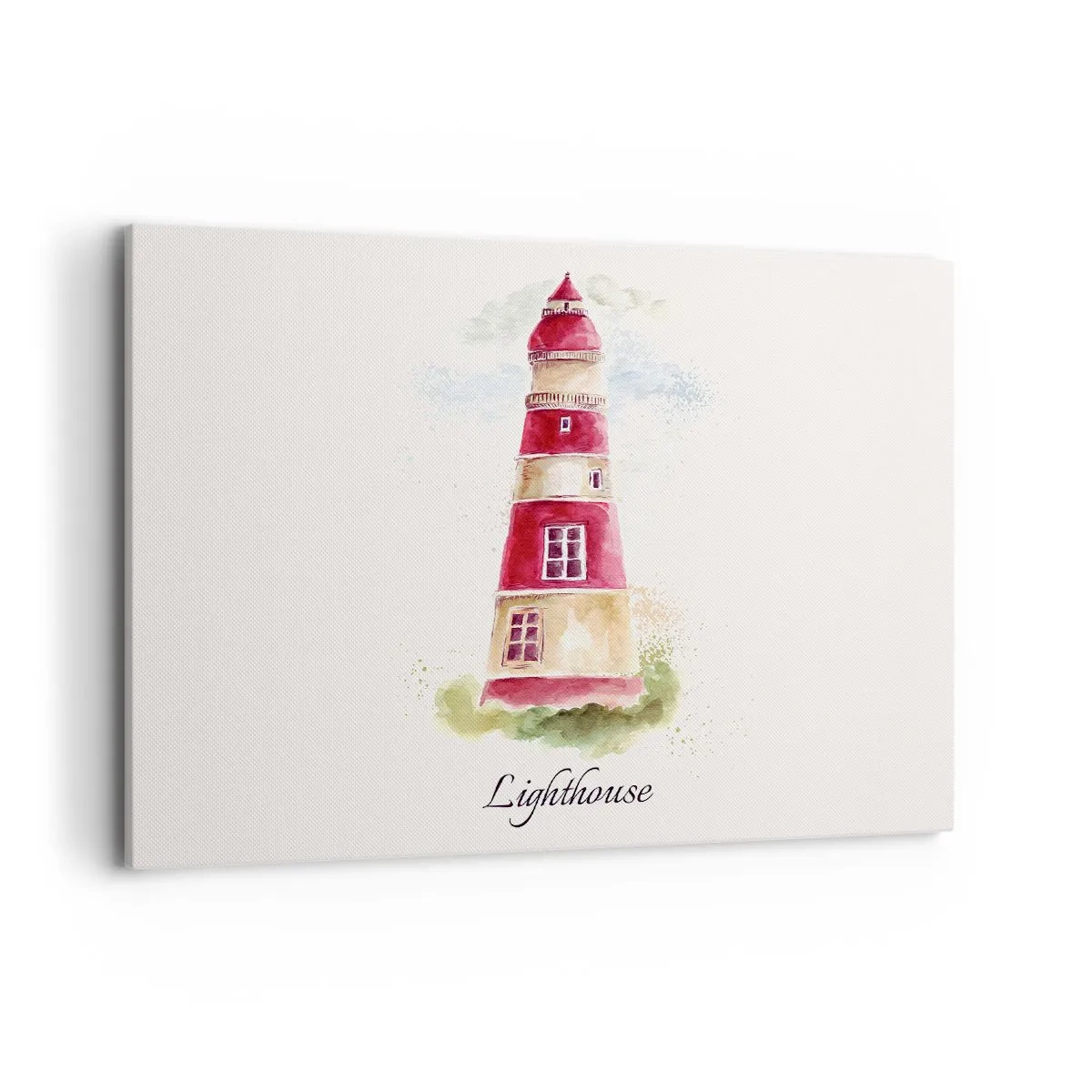 Bild auf Leinwand - Leinwandbild - Ein Aquarell eines Leuchtturms auf hellem Hintergrund mit einer Inschrift - 100x70cm - Das Wetter ringsum ist immer gut - Moderne Wanddekoration für Wohnzimmer und Schlafzimmer ARTTOR
