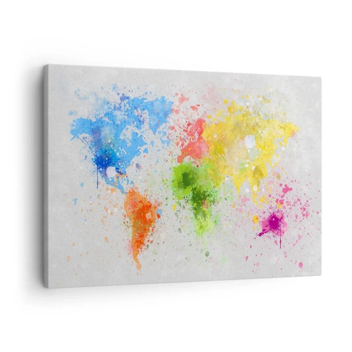 Bild auf Leinwand - Leinwandbild - Eine Weltkarte in farbenfroher Aquarell-Interpretation - 70x50cm - Alle Farben der Welt - Moderne Wanddekoration für Wohnzimmer und Schlafzimmer ARTTOR