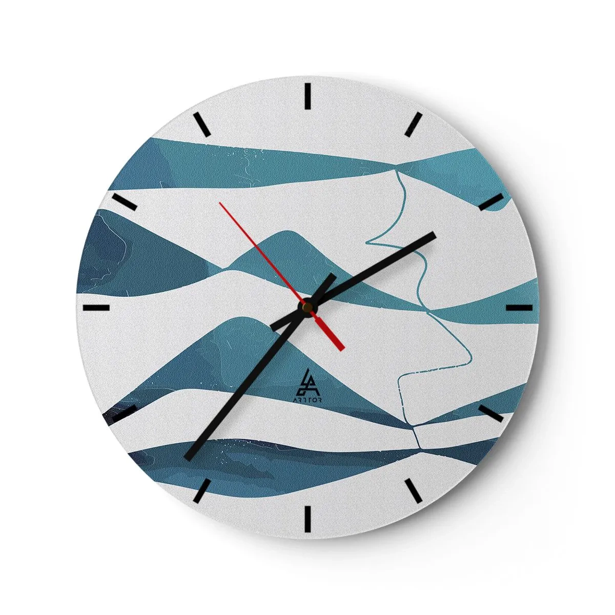 Wanduhr - Glasuhr - Abstrakte Wellen und Linien auf weißem Hintergrund in Türkistönen - 30x30cm - Abstraktion: türkisfarbene Verbindung - Moderne Wanddekoration für Wohnzimmer, Küche und Schlafzimmer ARTTOR