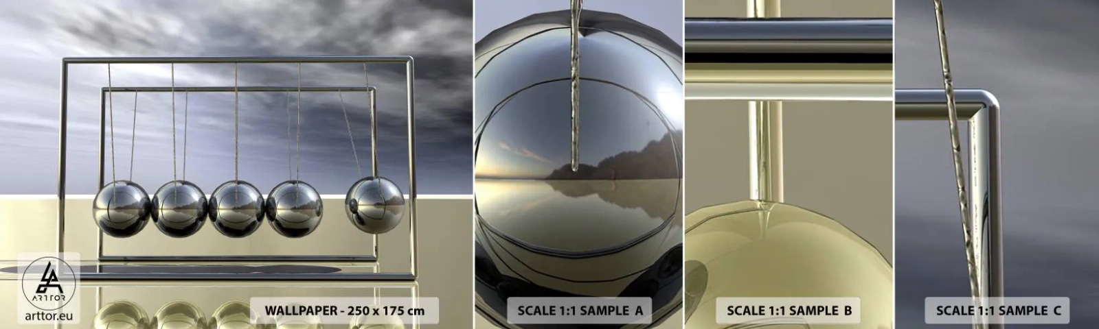 Fototapetenmuster Standard Eco - Die Energie der Welt - Newtons Pendel, Physik, Abstraktion - 100x30 cm