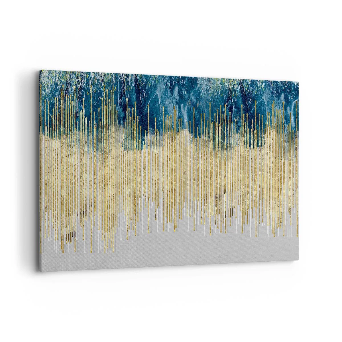 Bild auf Leinwand - Leinwandbild - Goldene Linien vor einem Hintergrund aus marineblauer und grauer Abstraktion - 100x70cm - Vergoldete Grenze - Moderne Wanddekoration für Wohnzimmer und Schlafzimmer ARTTOR