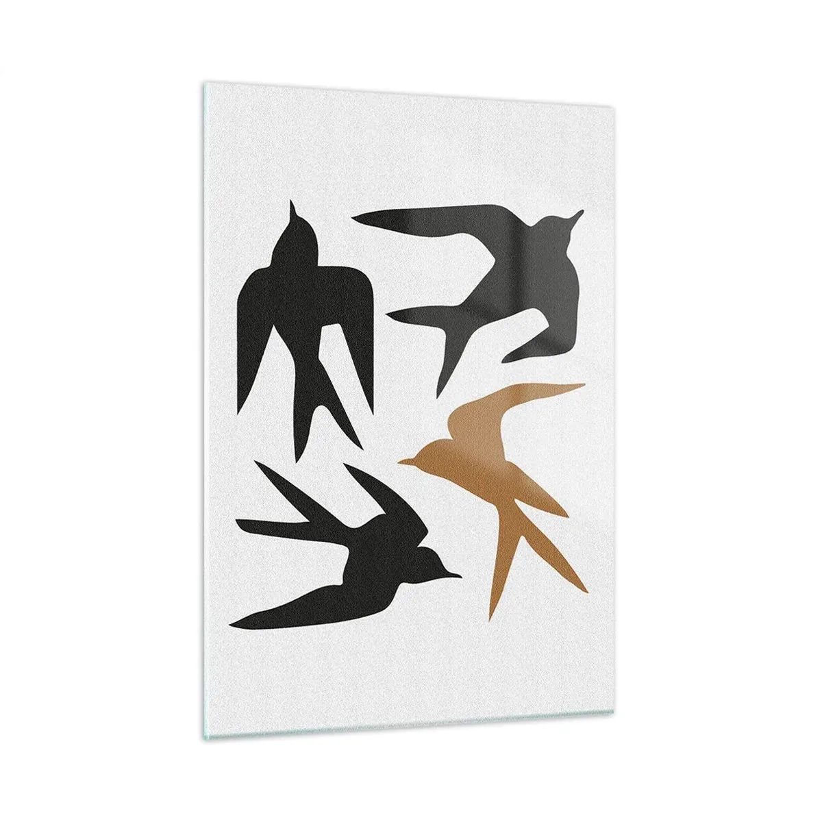 Glasbild - Bild auf glas - Vier fliegende Schwalben im minimalistischen Stil - 50x70cm - Schwalbenspaß - Moderne Wanddekoration für Wohnzimmer und Schlafzimmer ARTTOR