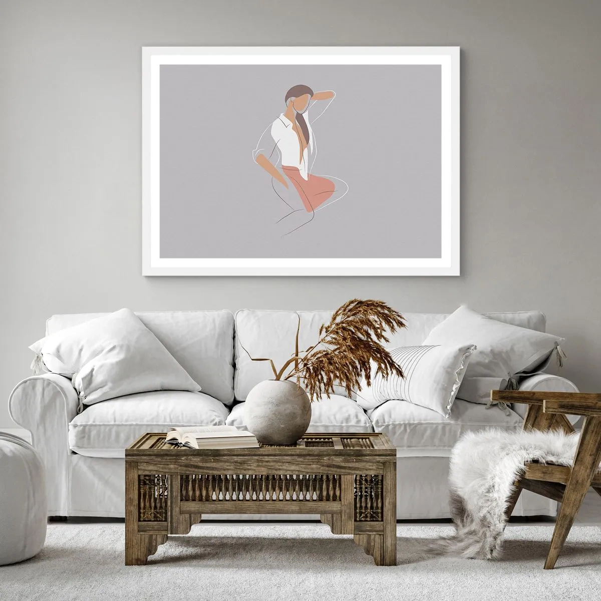 Poster in einem weißen Rahmen - Umriss der Anmut - 50x50 cm