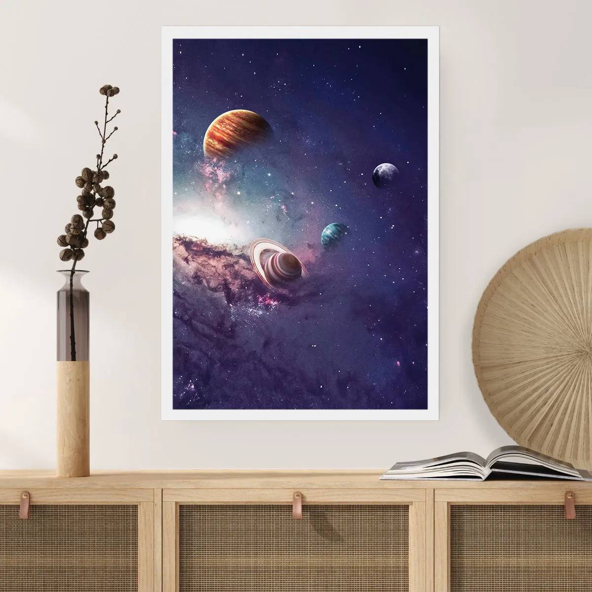 Poster - Eine farbenfrohe Anordnung von Planeten in einer kosmischen Umgebung - 50x70cm - Solar-Tanz-System - Moderne Wanddekoration für Wohnzimmer und Schlafzimmer ARTTOR
