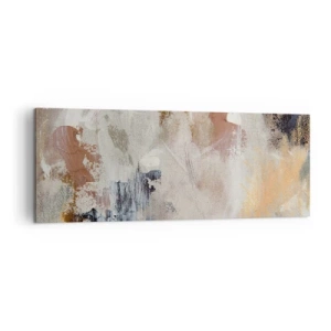 Bild auf Leinwand - Leinwandbild - Abstrakte Punkte in gedeckten Beige- und Goldtönen - 140x50cm - Neblige Abstraktion - Moderne Wanddekoration für Wohnzimmer und Schlafzimmer ARTTOR