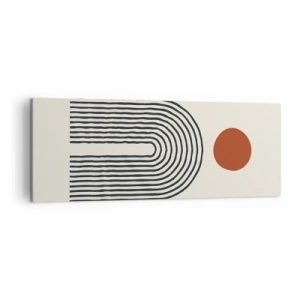 Bild auf Leinwand - Leinwandbild - Modernes abstraktes Muster mit Linien und einem roten Kreis - 140x50cm - Magnetismus von Formen und Farben - Moderne Wanddekoration für Wohnzimmer und Schlafzimmer ARTTOR