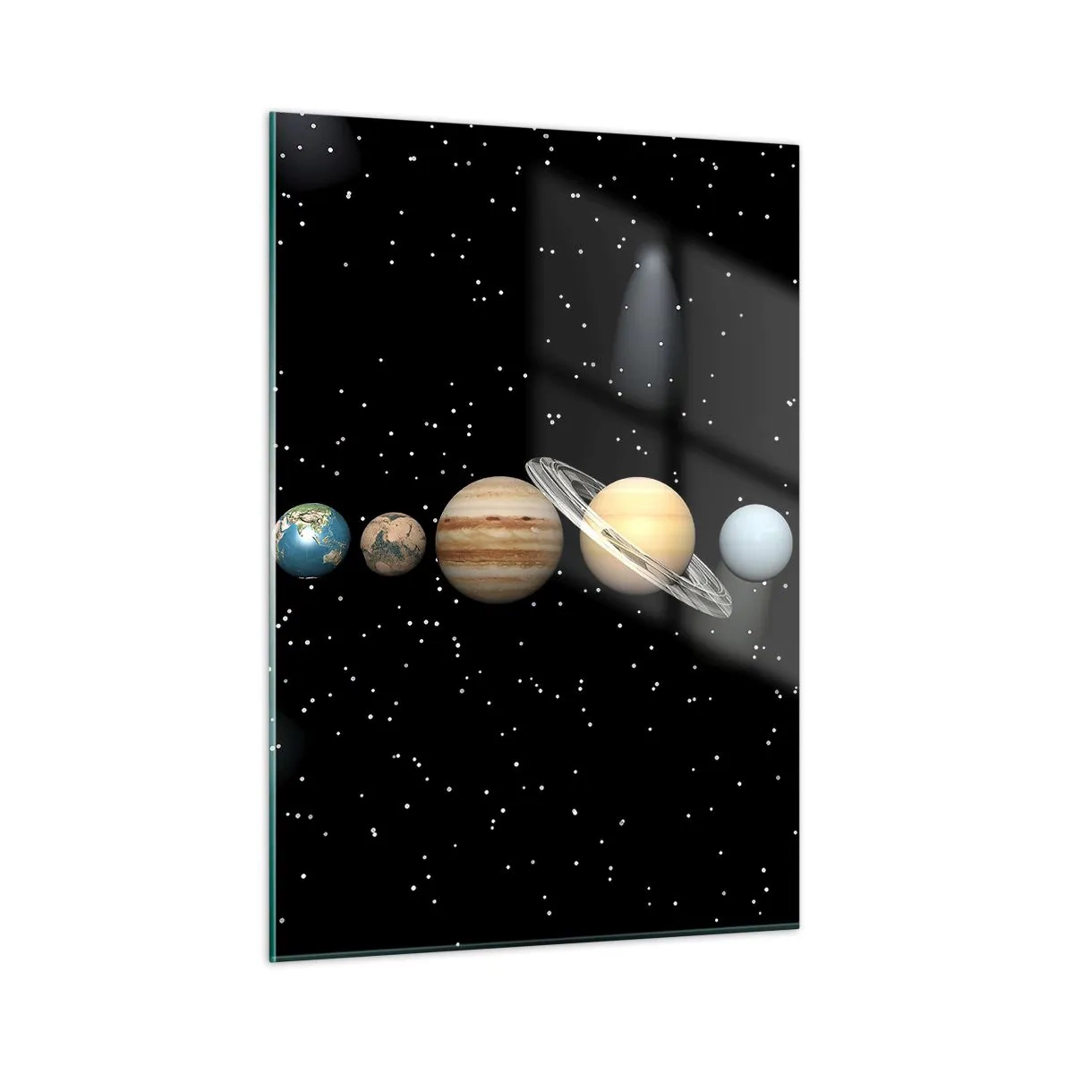 Glasbild - Bild auf glas - Das Sonnensystem vor dem Hintergrund der Sterne im Weltraum - 50x70cm - Und die Planeten werden verrückt und toben ... - Moderne Wanddekoration für Wohnzimmer und Schlafzimmer ARTTOR