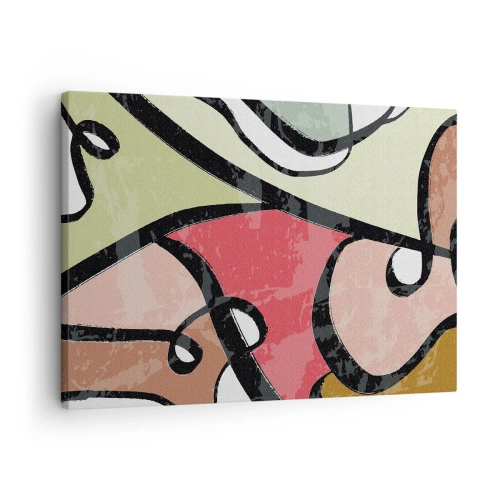 Bild auf Leinwand - Leinwandbild - Bunte abstrakte Formen mit schwarzen Linien - 70x50cm - Pirouetten unter Farben - Moderne Wanddekoration für Wohnzimmer und Schlafzimmer ARTTOR