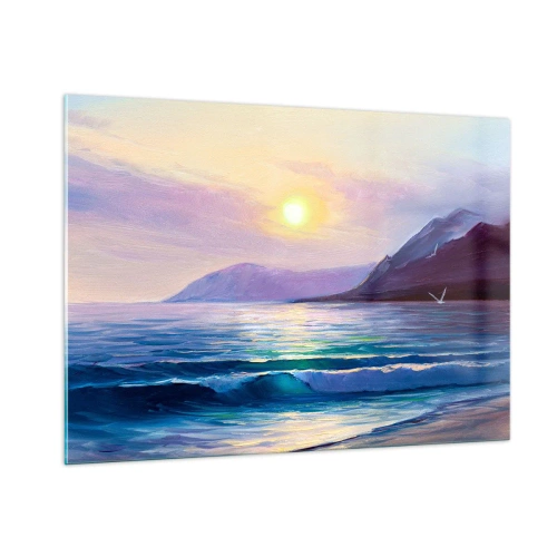 Glasbild - Bild auf glas - Ein malerischer Sonnenuntergang über dem ruhigen Meer und den Bergen - 100x70cm - Wasser- und Luftkristall - Moderne Wanddekoration für Wohnzimmer und Schlafzimmer ARTTOR