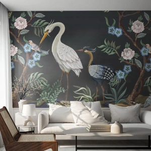Fototapete Premium Canvas - Vogelparade - Tiere, Blumen, Vogel - 500x350 cm