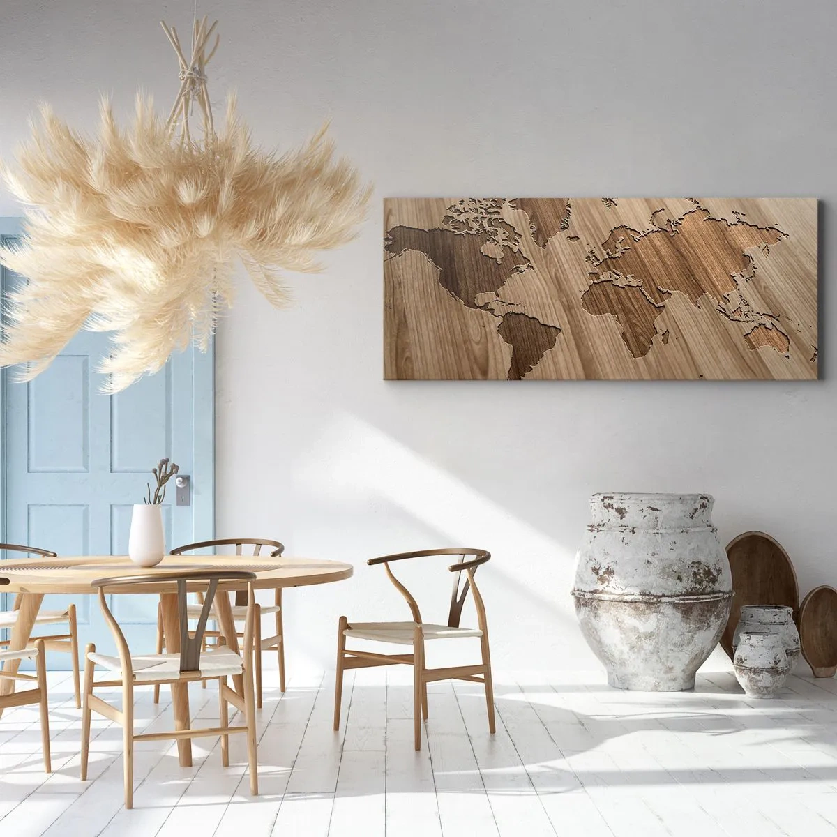 Bild auf Leinwand - Leinwandbild - Die Welt liegt auf dem Tisch - 90x30 cm