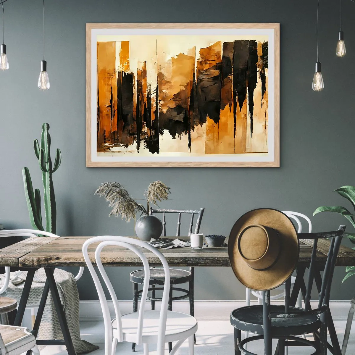 Poster in einem Rahmen aus heller Eiche - Harmonie von Schwarz und Gold - 91x61 cm