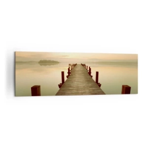 Bild auf Leinwand - Leinwandbild - Ein Holzsteg an einem ruhigen See am Morgen - 160x50cm - Tagesanbruch, Morgendämmerung, Licht - Moderne Wanddekoration für Wohnzimmer und Schlafzimmer ARTTOR