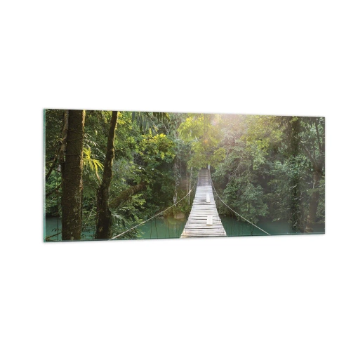 Glasbild - Bild auf glas - Über das azurblaue Wasser zum azurblauen Wald - 100x40 cm