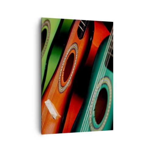Bild auf Leinwand - Leinwandbild - Bunte Gitarren in verschiedenen Farbtönen in einer Reihe angeordnet - 70x100cm - Die Gitarre hat viele Farben - Moderne Wanddekoration für Wohnzimmer und Schlafzimmer ARTTOR
