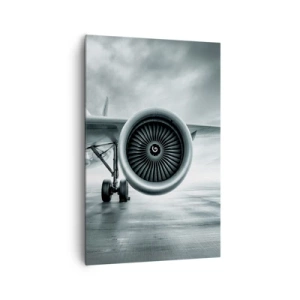 Bild auf Leinwand - Leinwandbild - Das Düsentriebwerk eines Flugzeugs auf dem Rollfeld - 80x120cm - Die Macht ist da! - Moderne Wanddekoration für Wohnzimmer und Schlafzimmer ARTTOR