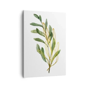 Bild auf Leinwand - Leinwandbild - Grüner Zweig mit Blättern auf weißem Hintergrund - 50x70cm - Alles was gut ist - Moderne Wanddekoration für Wohnzimmer und Schlafzimmer ARTTOR