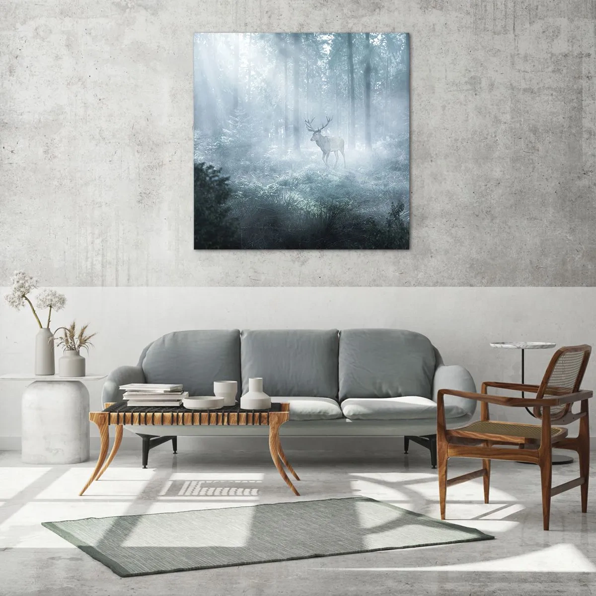 Glasbild - Bild auf glas - Morgenvisite auf dem Grundstück - 60x60 cm