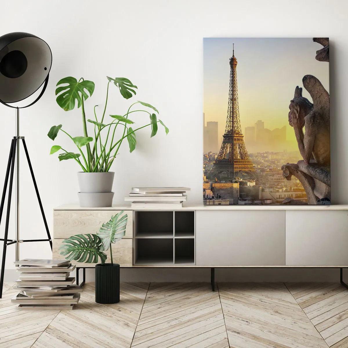 Bild auf Leinwand - Leinwandbild - Blick auf den Eiffelturm mit Wasserspeiern im Hintergrund - 50x70cm - Vieles hat sich geändert ... - Moderne Wanddekoration für Wohnzimmer und Schlafzimmer ARTTOR