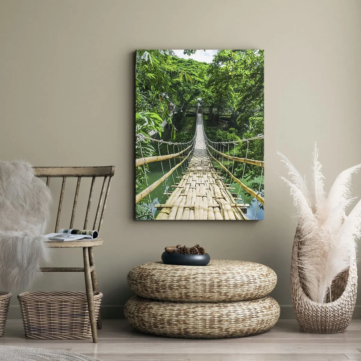 Bild auf Leinwand - Leinwandbild - Monkey Bridge über das Grün - 45x80 cm