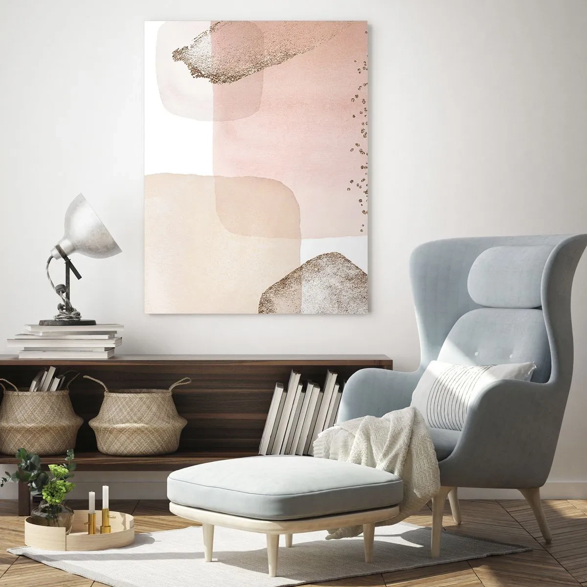 Glasbild - Bild auf glas - Eine abstrakte Komposition in Rosa-, Beige- und Goldtönen. - 50x70cm - Ein Blick durch die Farbe - Moderne Wanddekoration für Wohnzimmer und Schlafzimmer ARTTOR