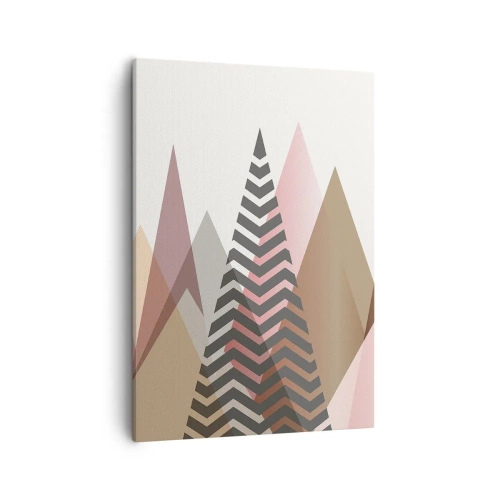 Bild auf Leinwand - Leinwandbild - Bunte geometrische Berge in Pastelltönen - 50x70cm - Pyramidale Aussicht - Moderne Wanddekoration für Wohnzimmer und Schlafzimmer ARTTOR
