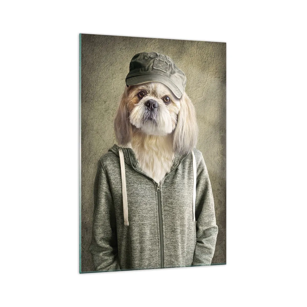 Glasbild - Bild auf glas - Stilisierte Porträts eines Löwen, eines Hundes und eines Elefanten in eleganter Kleidung - 70x100cm - ich bevorzuge Gelassenheit - Moderne Wanddekoration für Wohnzimmer und Schlafzimmer ARTTOR