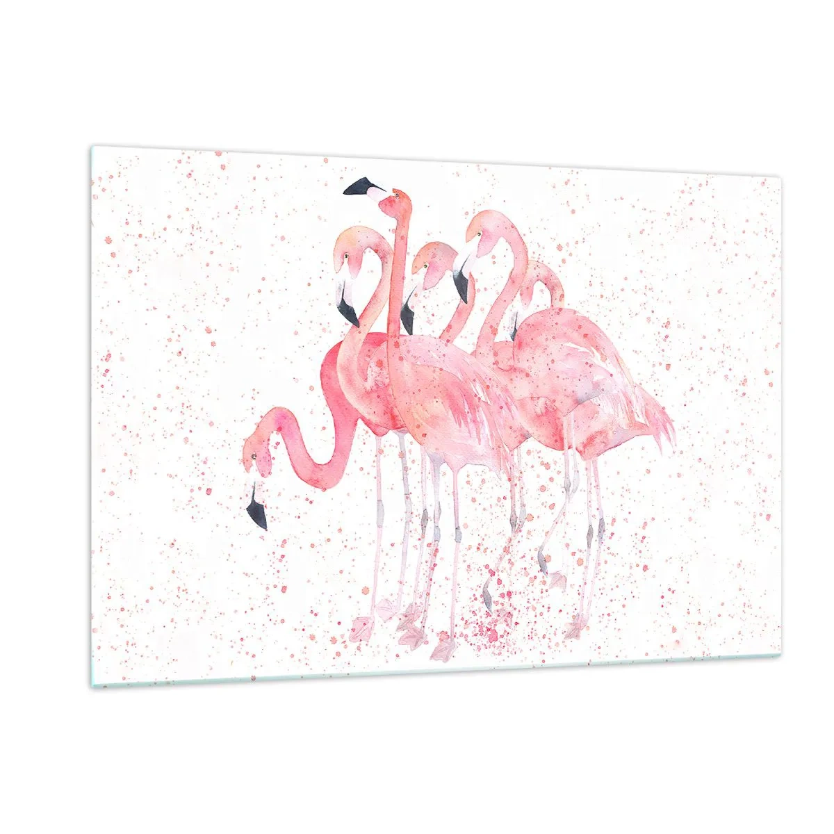 Glasbild - Bild auf glas - Aquarell-Flamingos auf hellem Hintergrund mit zarten Flecken - 120x80cm - Rosa Ensemble - Moderne Wanddekoration für Wohnzimmer und Schlafzimmer ARTTOR